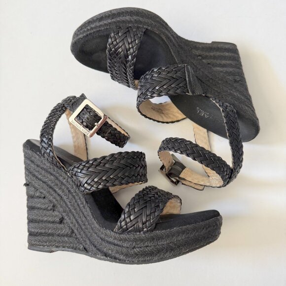 Michael Kors Black Woven Espadrille Wedges Size 7 - Picture 2 of 11